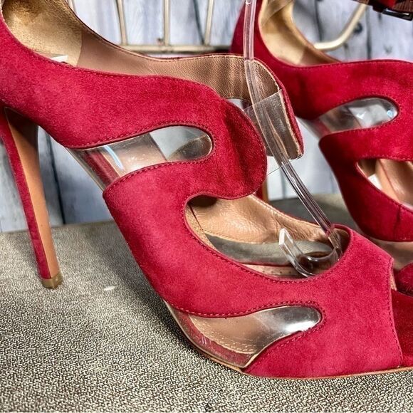Alaia red suede leather pvc wavy cutout ankle strap stilettos sandal size 40 - Picture 3 of 10